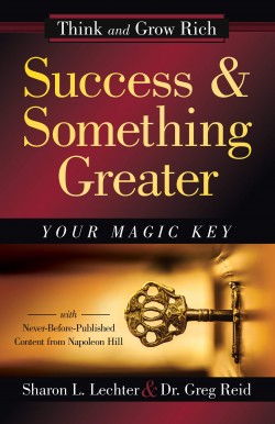 image of the front cover of Success and Something Greater. Gold font on dark red background. Additional text says Your magic key.
